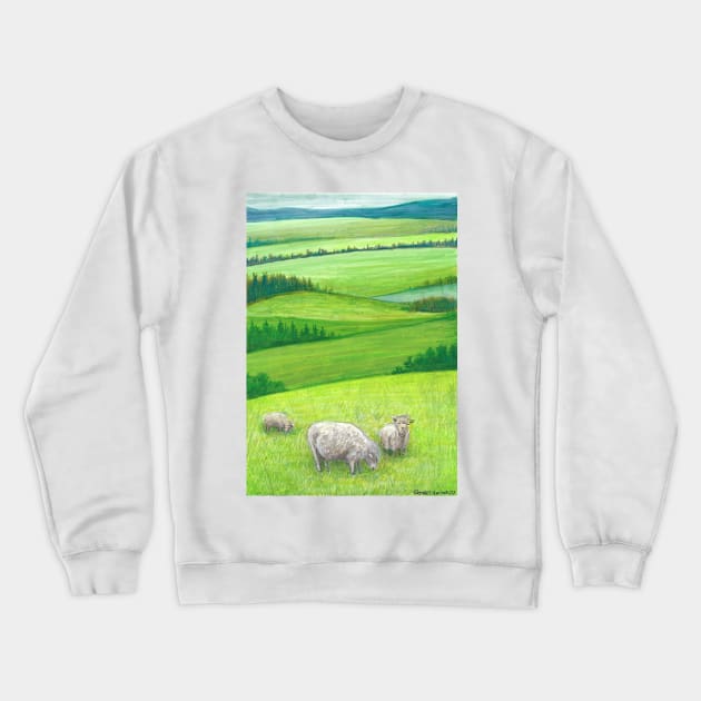 Farmland Field of Sheep Crewneck Sweatshirt by ReneeDixonArt